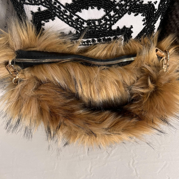 Y2K Faux Fur Hobo Shoulder Bag 2000s Indie Sleaze Zipper Purse Bratzcore Brown - Picture 6 of 7